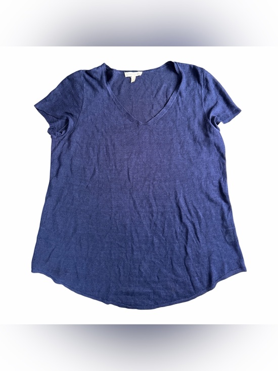 Eileen Fisher Tops - Eileen Fisher Blue Organic Linen Short Sleeve Knit Top Womens Size M